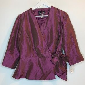 Alex Evenings Burgundy Shimmery Formal Party Crossover Top